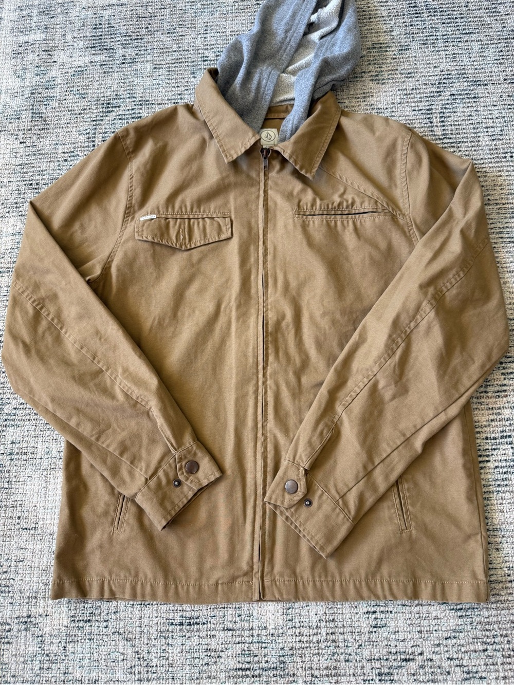 Volcom Men’s XL Brown Zip Front Hooded Shirt Jacket